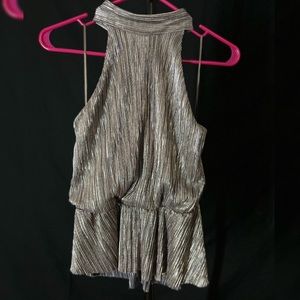 Astr Metallic Silver Peplum Halter Top Size Medium